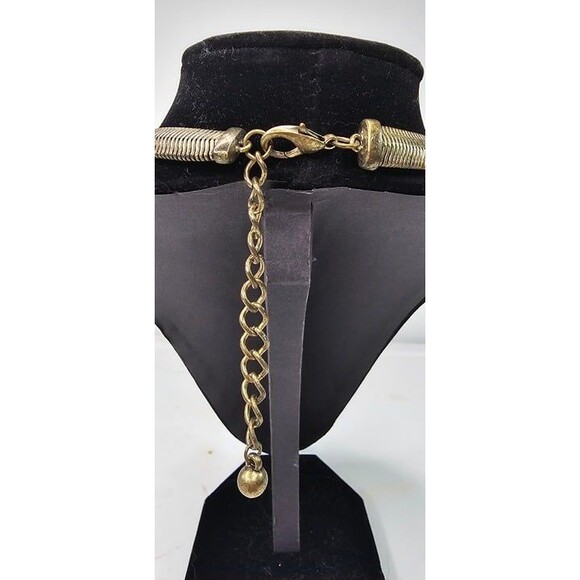 Brass Tone Floral Beaded Statement Necklace Omega Chain 18"L - Picture 5 of 5